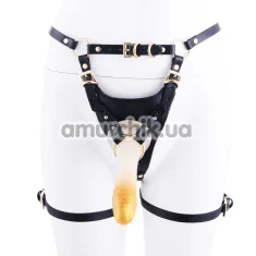 Страпон Lockink Sevanda Queen Sheba Strapon With Golden Dildo, чорний - Фото №1