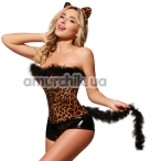 Костюм кішечки JSY Sexy Lingerie 2126, леопардовий: корсет + шортики з хвостом + вушка - Фото №1