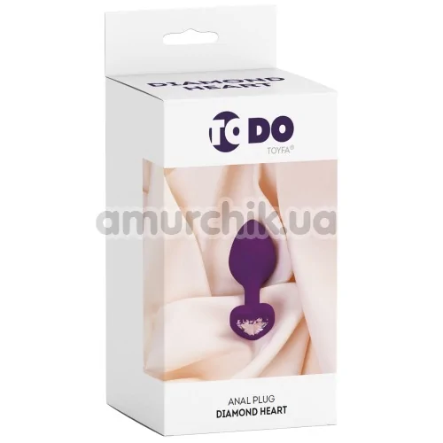 Анальна пробка з прозорим кристалом ToDo Anal Plug Diamond Heart M, фіолетова