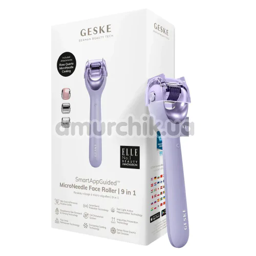 Массажер-роллер для лица с микроиглами Geske MicroNeedle Face Roller 9 in 1, сиреневый