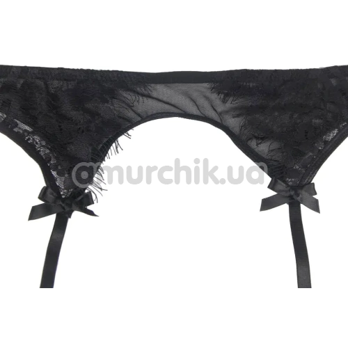 Комплект Star Night Sheer & Lace Bow Garter Belt, черный: пояс для чулок + трусики
