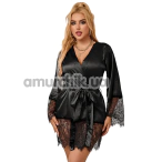 Комплект Star Night Satin Silk Erotic Nightgown, чорний: халатик + трусики-стрінги - Фото №1