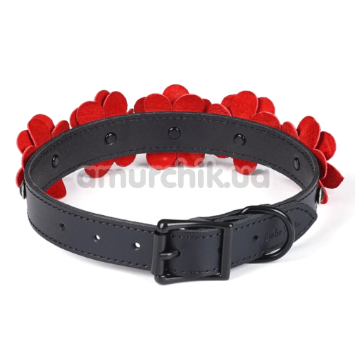 Ошейник с поводком Liebe Seele Flower Rhythm Leather Collar With Leash, черно-красный