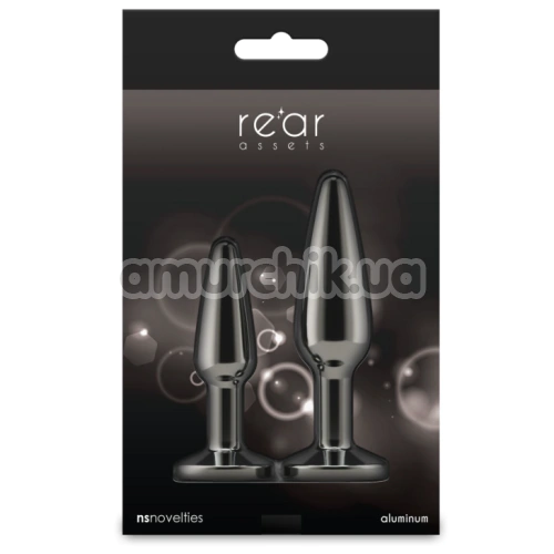 Набор анальных пробок с черным кристаллом Rear Assets 2pc Tapered Metal Plug Kit, черный