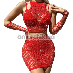 Комплект Star Night Mesh Sparkle Set, красный: топ + юбка + перчатки - Фото №1