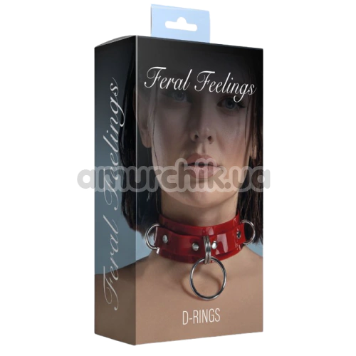Ошейник Feral Feelings D-Rings, красный