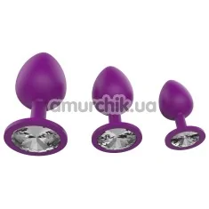 Набор из 3 анальных пробок LustGlider Classic Plug Set With Crystal, фиолетовый - Фото №1
