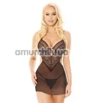 Комплект SoftLine Collection Adela, чорний: пеньюар + трусики-стрінги - Фото №1