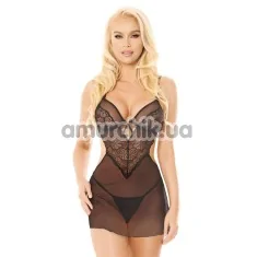 Комплект SoftLine Collection Adela, чорний: пеньюар + трусики-стрінги - Фото №1