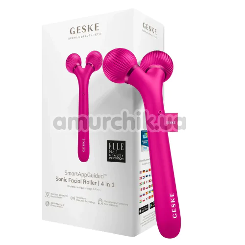 Ультразвуковий масажер для обличчя Geske Sonic Facial Roller 4 in 1, яскраво-рожевий