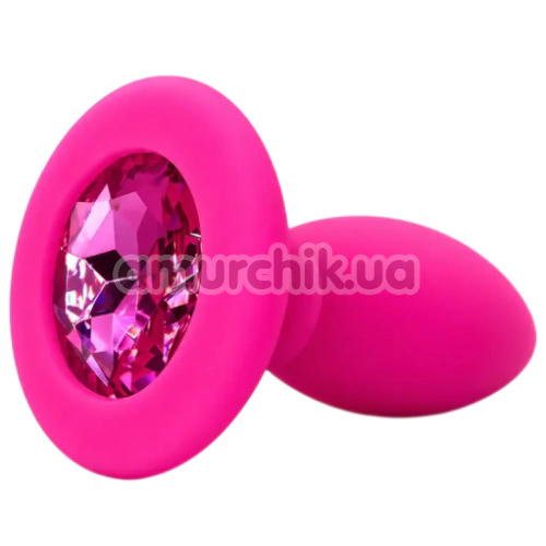 Анальная пробка с розовым кристаллом Alume Silicone Textured Teardrop Anal Plug XS, розовая