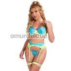 Комплект Star Night Neon Lace 3-Piece Set With Garter Belt, салатовий: бюстгальтер + трусики + пояс для панчіх - Фото №1