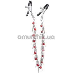 Затискачі для сосків з намистинами і шипами Lucky Bay Nipple Play Chain Red Bell and Spike, срібні - Фото №1