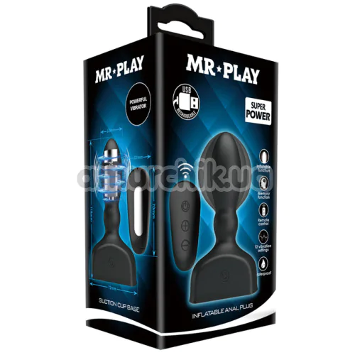 Анальная пробка с вибрацией и увеличением MR Play Inflatable Anal Plug, черная