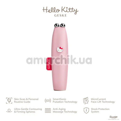 Мікрострумова ручка для підтяжки шкіри обличчя Geske MicroCurrent Face-Lift Pen 6 in 1 - Hello Kitty, світло-рожева
