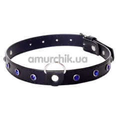 Ошейник с синими кристаллами Boss Series Fetish Collar, черный - Фото №1