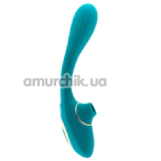 Вибратор с вакуумным стимулятором S Pleasures Premium Dual Suction, голубой - Фото №1