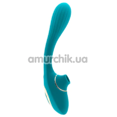 Вибратор с вакуумным стимулятором S Pleasures Premium Dual Suction, голубой - Фото №1