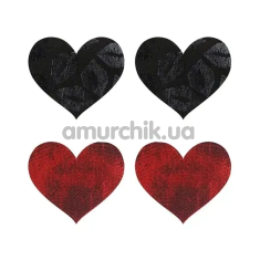 Украшения для сосков Eye Candy Peekaboos Stolen Kisses Hearts - сердечки, черные и красные - Фото №1