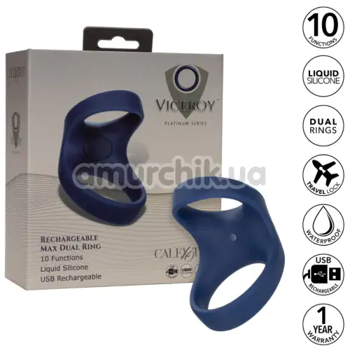 Виброкольцо для члена Viceroy Rechargeable Max Dual Ring, синее