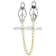 Зажимы для сосков японские с цепочкой Lucky Bay Nipple Play Gold Chain, серебряные - Фото №1