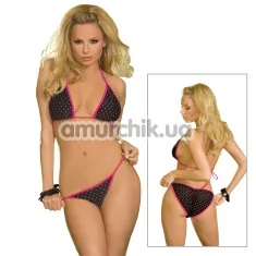 Комплект Polka Dot Bikini Set черный в темно-розовый горошек: бюстгальтер + трусики - Фото №1