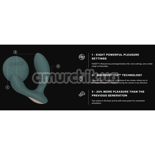 Вибростимулятор простаты для мужчин Lelo Hugo 2 Remote (Лело Хьюго 2 Ремоут), зеленый