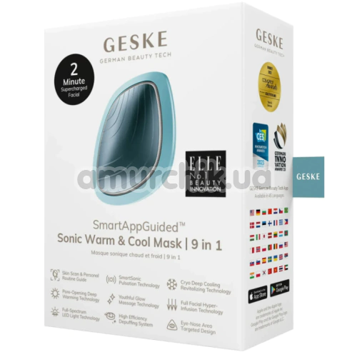 Ультразвуковой массажер-маска для лица Geske Sonic Warm & Cool Mask 9 in 1, бирюзовый