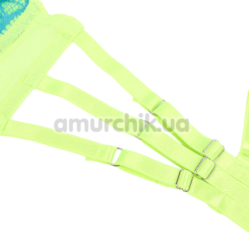Комплект Star Night Neon Lace 3-Piece Set With Garter Belt, салатовий: бюстгальтер + трусики + пояс для панчіх