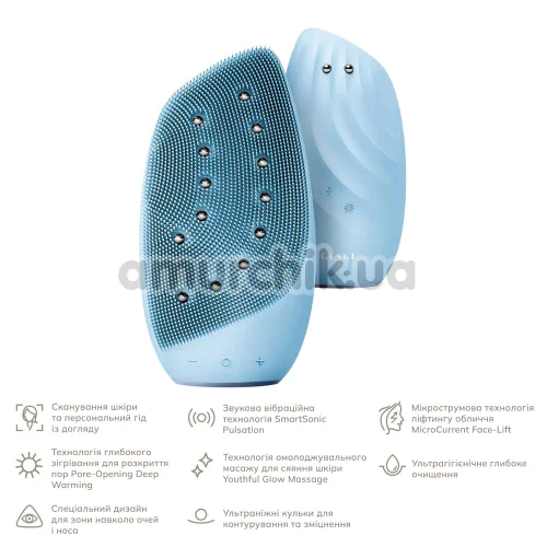 Щетка для лица Geske Sonic Thermo Facial Brush & Face-Lifter 8 in 1, голубая