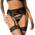 Комплект Star Night Wet Mesh Garter Belt, черный: пояс для чулок + трусики-стринги - Фото №1
