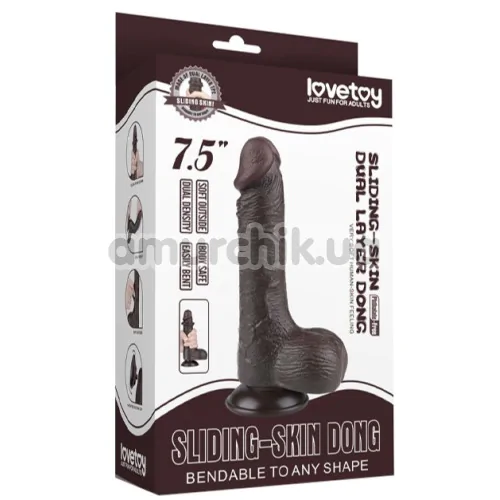 Фаллоимитатор Sliding-Skin Dual Layer Dong 7.5 с мошонкой, коричневый