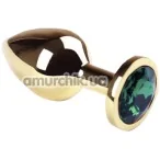 Анальна пробка із зеленим кристалом SWAROVSKI Gold Emerald Middle, золота - Фото №1