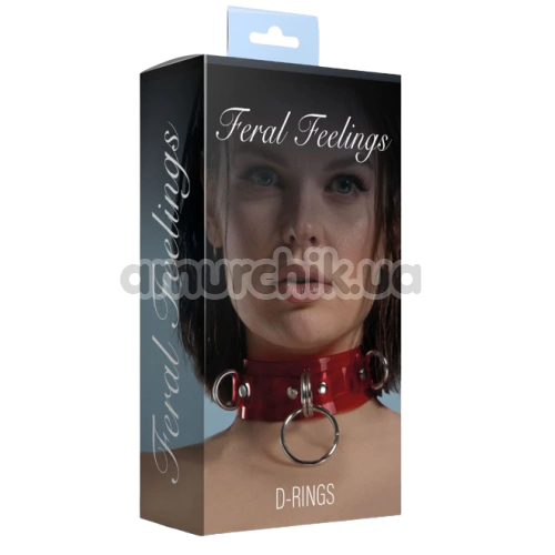 Ошейник Feral Feelings D-Rings, прозрачно-красный