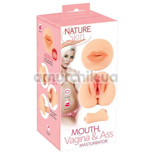 Мастурбатор Nature Skin Mouth, Vagina & Ass, телесный