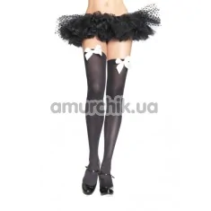 Панчохи з білим бантиком Nylon Thigh Highs With Bow, чорні - Фото №1