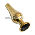 Анальная пробка с черным кристаллом SWAROVSKI Long Gold Black Diamond Big, золотая - Фото №1