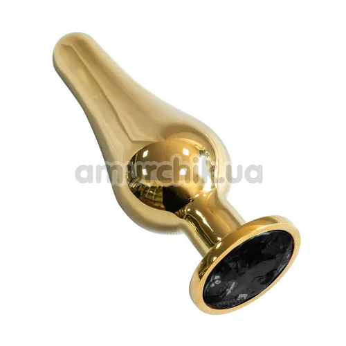 Анальна пробка з чорним кристалом SWAROVSKI Long Gold Black Diamond Big, золота - Фото №1