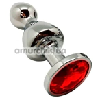 Анальная пробка с красным кристаллом Wooomy Lollypop Metal Plug L, серебряная - Фото №1