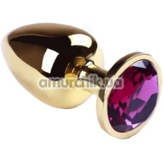 Анальна пробка з рожевим кристалом SWAROVSKI Gold Amethyst Big, золота - Фото №1