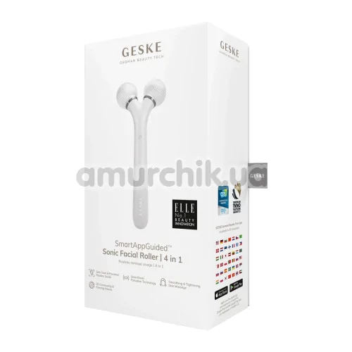 Ультразвуковий масажер для обличчя Geske Sonic Facial Roller 4 in 1, білий