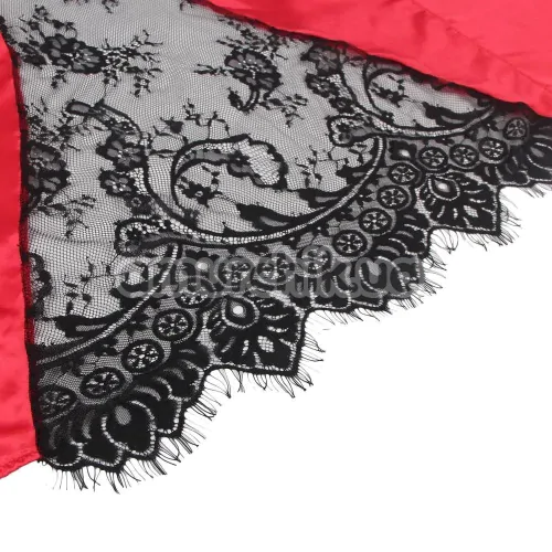 Комплект Star Night Ruth Satin & Lace Long Sleeve Robe, красно-черный: пеньюар + трусики-стринги