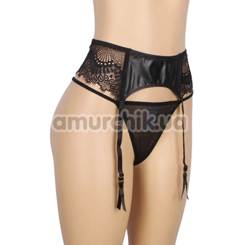 Комплект Star Night Lace Garter Belt Mesh, чорний: пояс для панчіх + трусики-стрінги