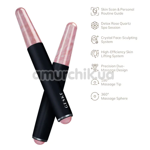 Ручка-масажер для обличчя Geske Double-Sided Rose Quartz Depuffing Pen 7 in 1, чорний