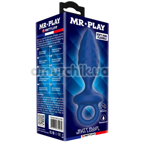 Анальная пробка MR Play Butt Plug With Loop L, синяя