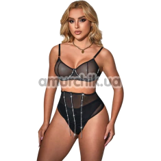 Комплект Star Night Luxury Rhinestone Lingerie Set, чорний: бюстгальтер + трусики-стрінги + корсет - Фото №1