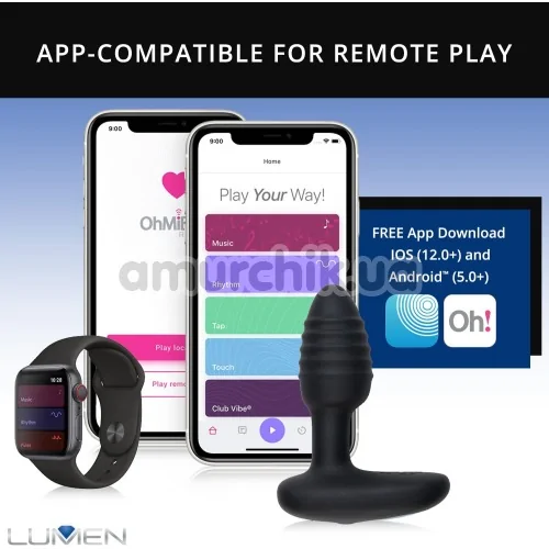 Інтерактивна анальна пробка з вібрацією OhMiBod Lumen, чорна