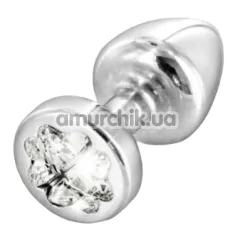 Анальна пробка з прозорим кристалом SWAROVSKI Anni R Clover T2, срібна - Фото №1