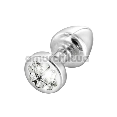 Анальна пробка з прозорим кристалом SWAROVSKI Anni R Clover T2, срібна - Фото №1