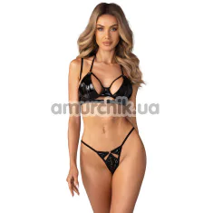Комплект Obsessive Keira Lise, черный: бюстгальтер + трусики-стринги - Фото №1